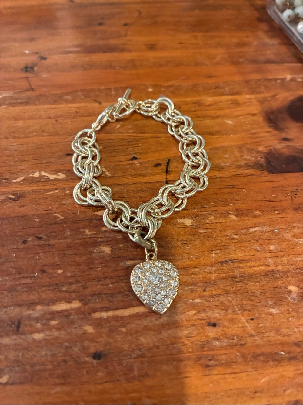 Nordstrom Gold-Tone Chain Bracelet with Pave Crystal Heart Charm